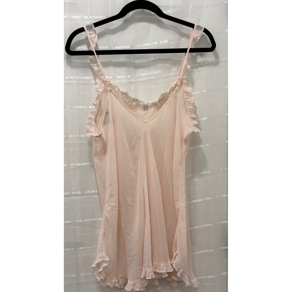 Private Luxuries Pink Lace Pearl Ruffle Chemise Nightgown XL Coquette Lingerie - Picture 2 of 8